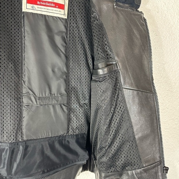 First Gear Motorcycle Black Leather Jacket Size 44 - Picture 2 of 13